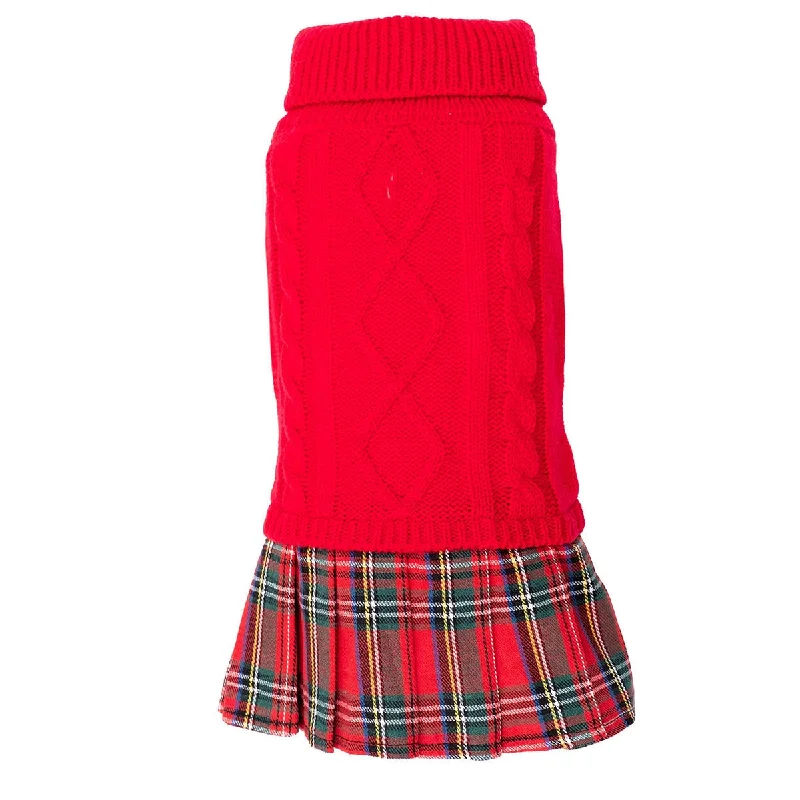 Turtleneck Dog Sweater Dress Red/Green