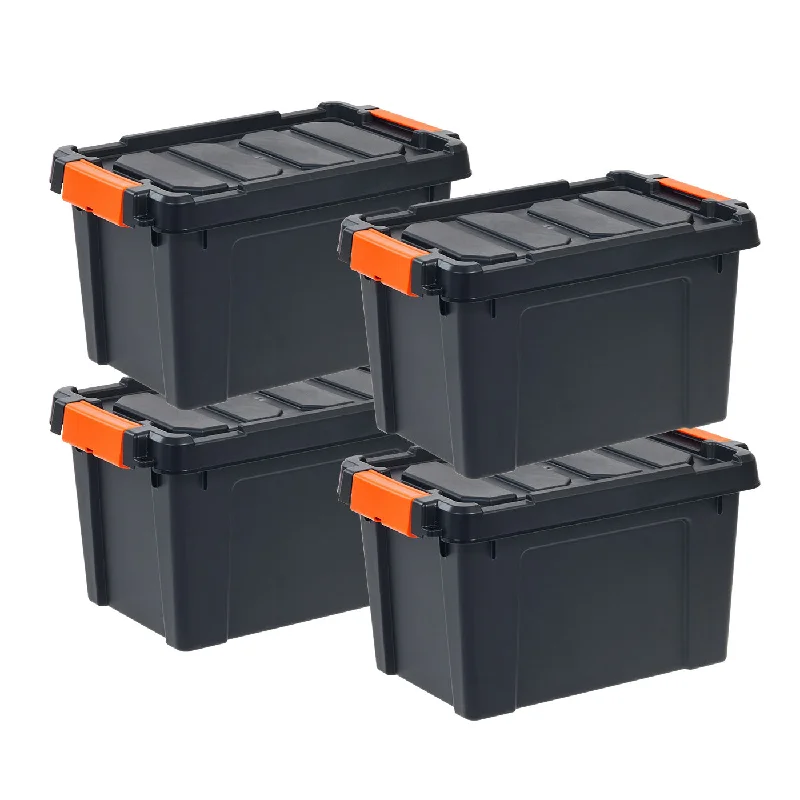 22 Quart  Heavy Duty Plastic Storage Box, Black Pack of 4