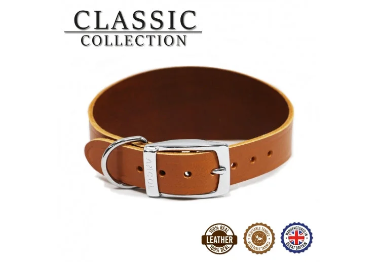 Ancol - Classic Leather Hound Collar - Tan - Greyhound (Size 4 - 19")