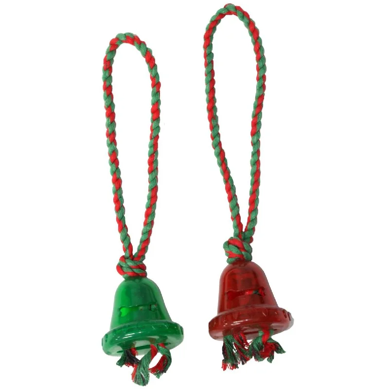 Festive Squeaky Ding Dong Rope & Rubber Bell | Christmas Dog Toy by Good Boy