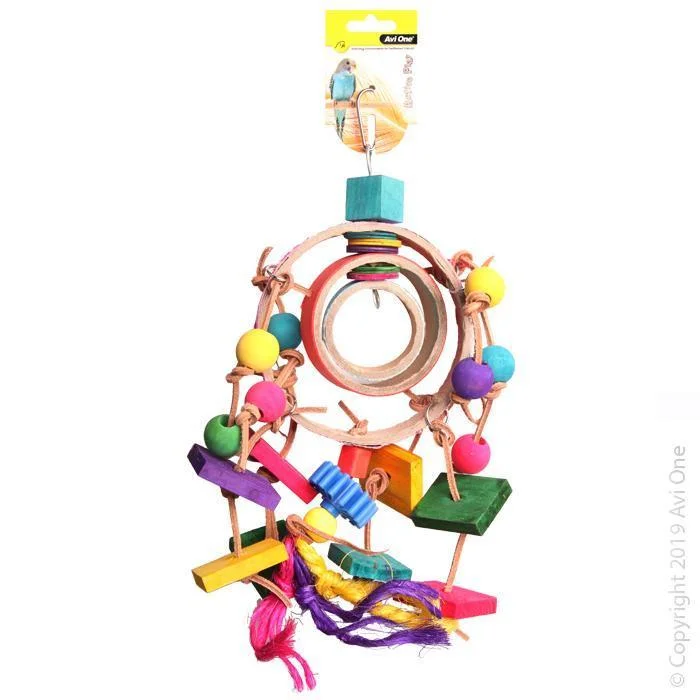 Avi One Bird Toy Dream Catcher with Cardboard and Plastic Beads and Disc