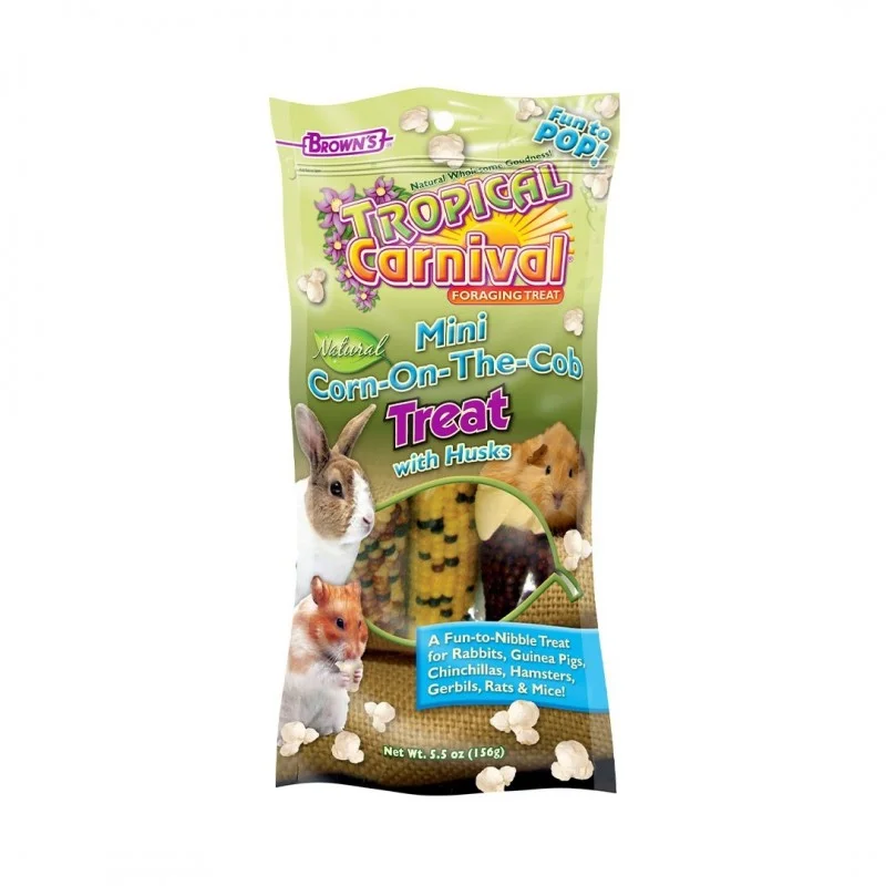 Brown's Tropical Carnival Natural Mini Corn On The Cob Treat With Husks Small Pet Treats