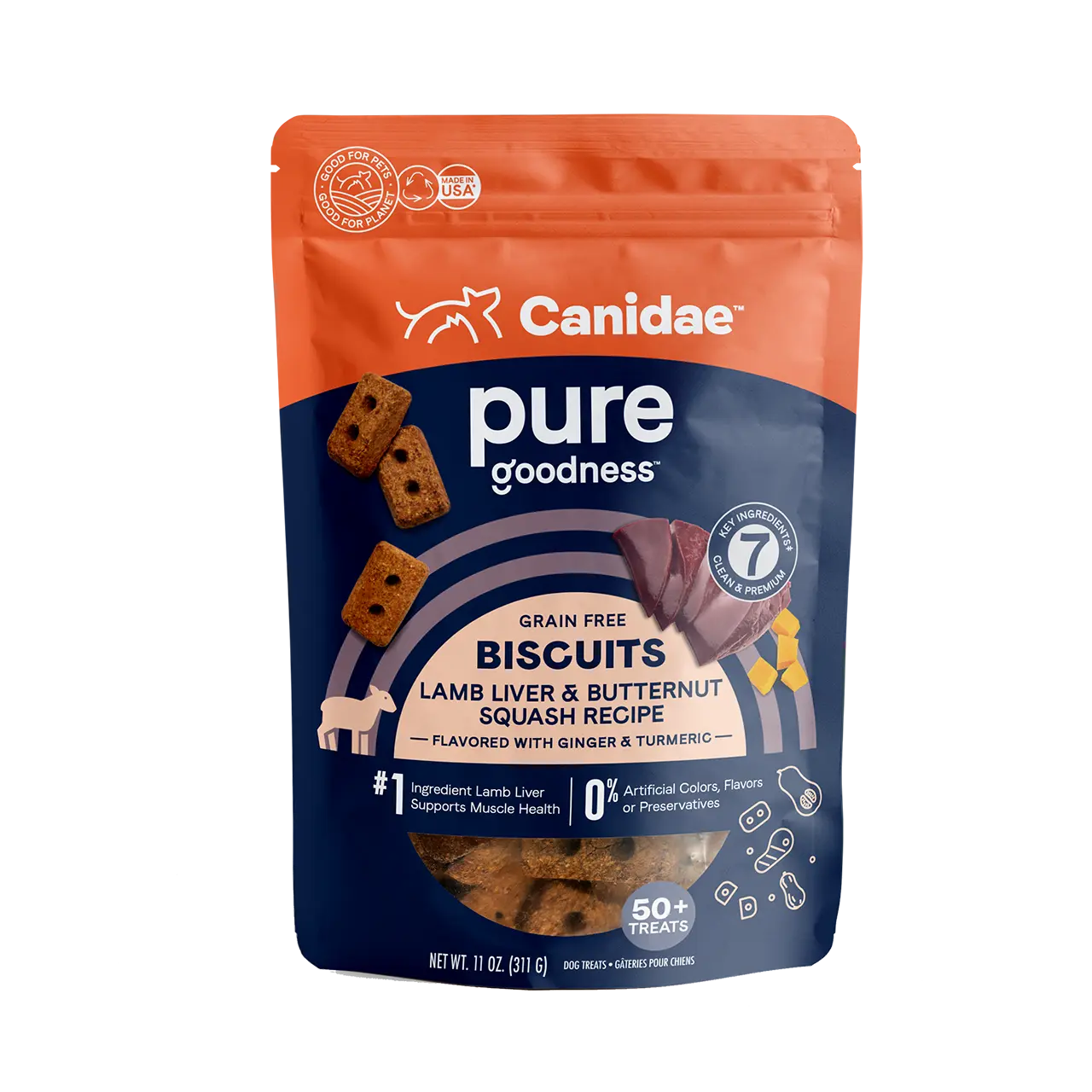 CANIDAE PURE Goodness Grain Free Biscuit with Lamb Liver & Butternut Squash Dog Treats 11 oz