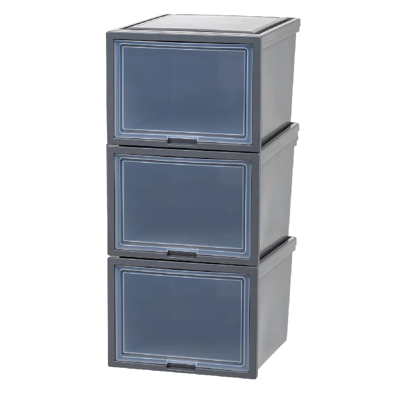 Deep Box Chest with Sliding Door, Gray, 3 Pack