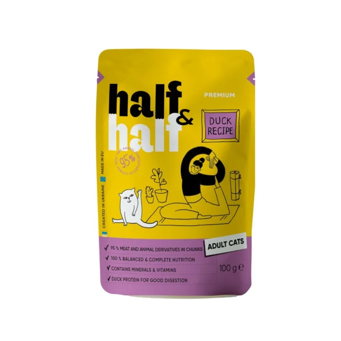 HALF&HALF Vrećica za mačke, komadići s pačetinom  u umaku, 100g