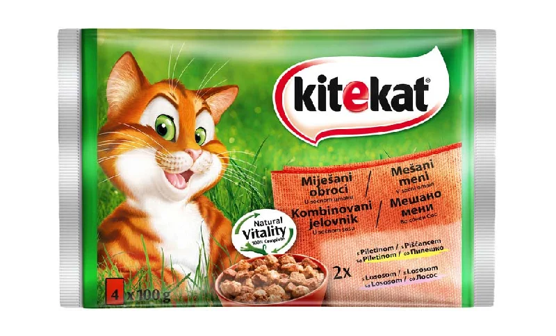 KITEKAT Multipack, Miješani obroci s piletinom i s lososom, 4x100g