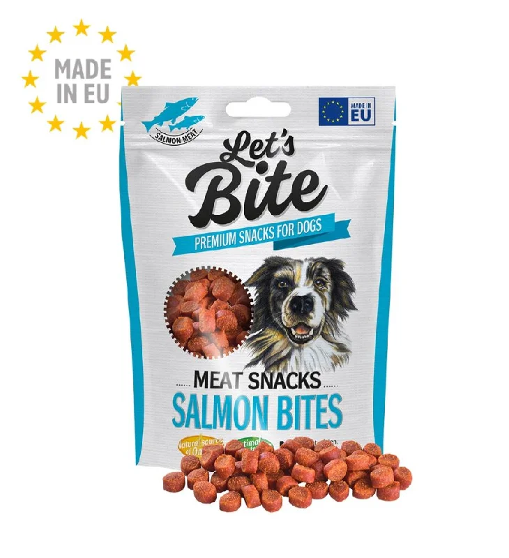 LET's Bite Meat Snacks, poslastica za pse, komadići lososa, 150g