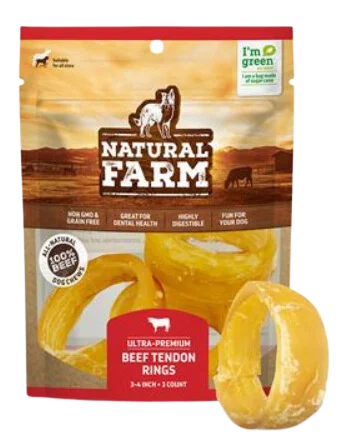 Natural Farm Beef Tendon Rings 3-Pack Bag