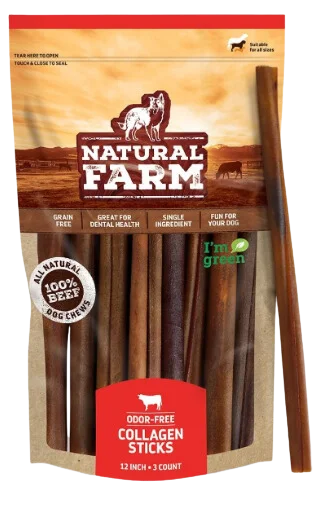 Natural Farm Collagen Sticks 12" 3-Pack Bag