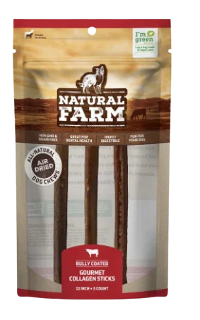 Natural Farm Gourmet Collagen Sticks Beef Flavor 12" 3-Pack Bag