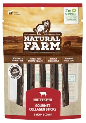 Natural Farm Gourmet Collagen Sticks Beef Flavor 6" 5-Pack Bag