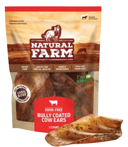 Natural Farm Natural Cow Ears Bully Stick Flavor 3-Pack Bag