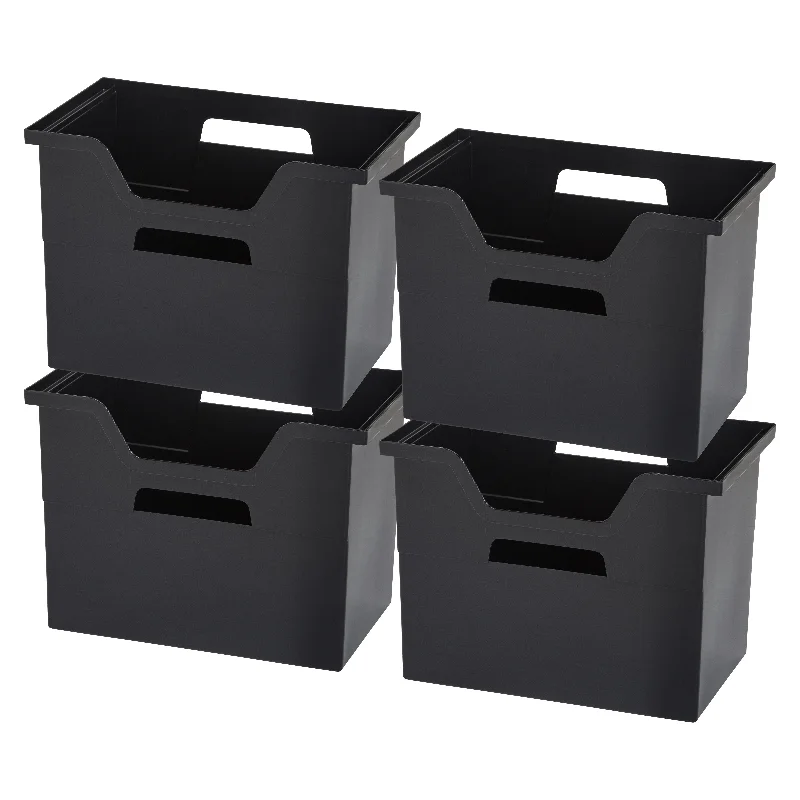 Open Storage Basket, File Organizer, Large, Matte Black, 4 Pack