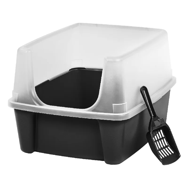 Open-Top Cat Litter Box with Shield and Scoop