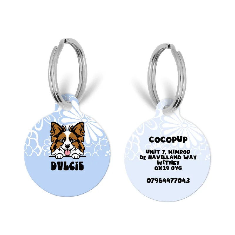 Personalised Dog Cartoon ID Tag - Blue Flower