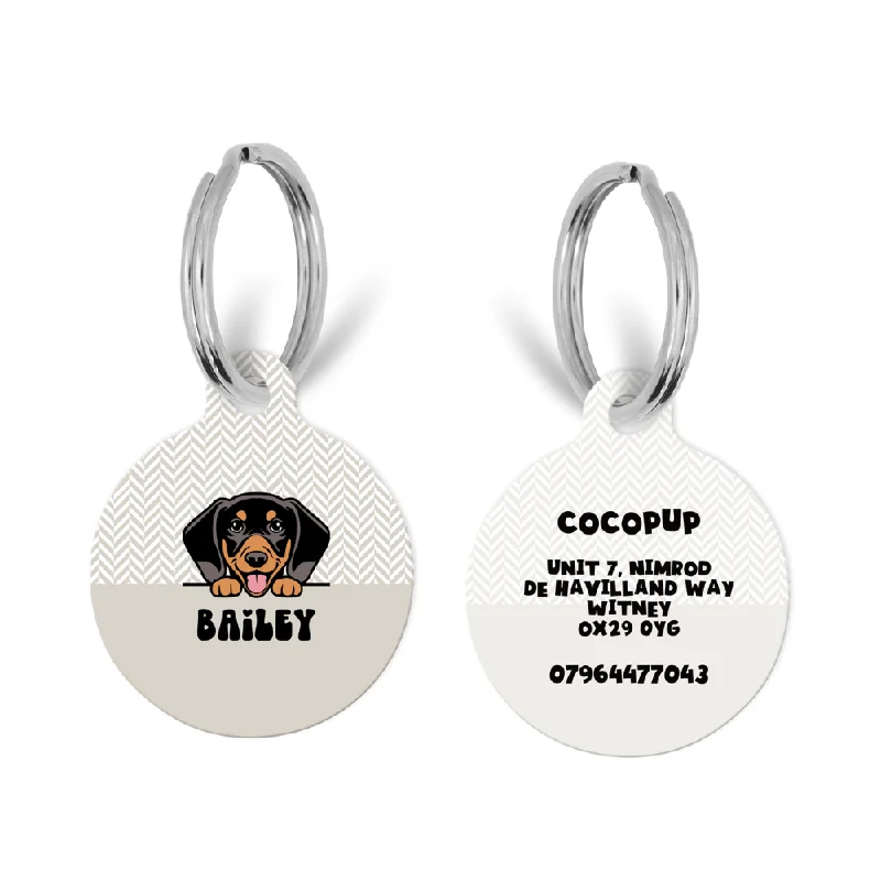 Personalised Dog Cartoon ID Tag - Brown Tweed