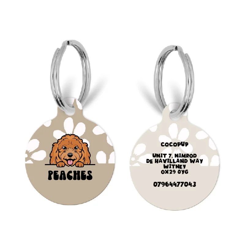 Personalised Dog Cartoon ID Tag - Mocha Flower