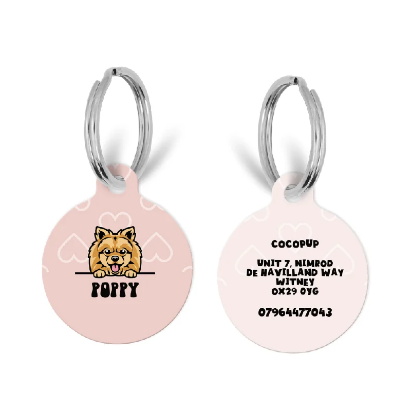 Personalised Dog Cartoon ID Tag - Pink Heart