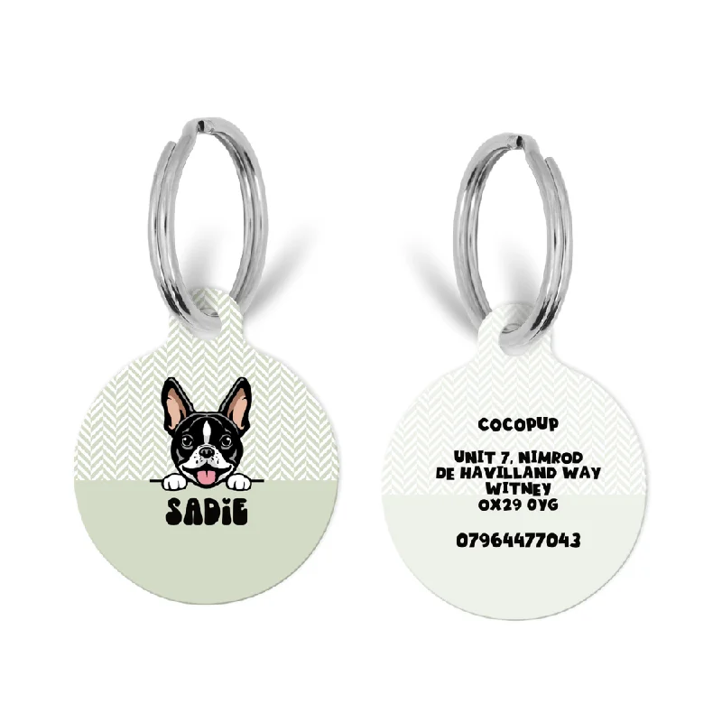 Personalised Dog Cartoon ID Tag - Sage Tweed