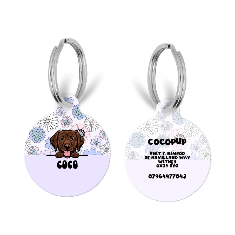 Personalised Dog Cartoon ID Tag - Pastel Flowers