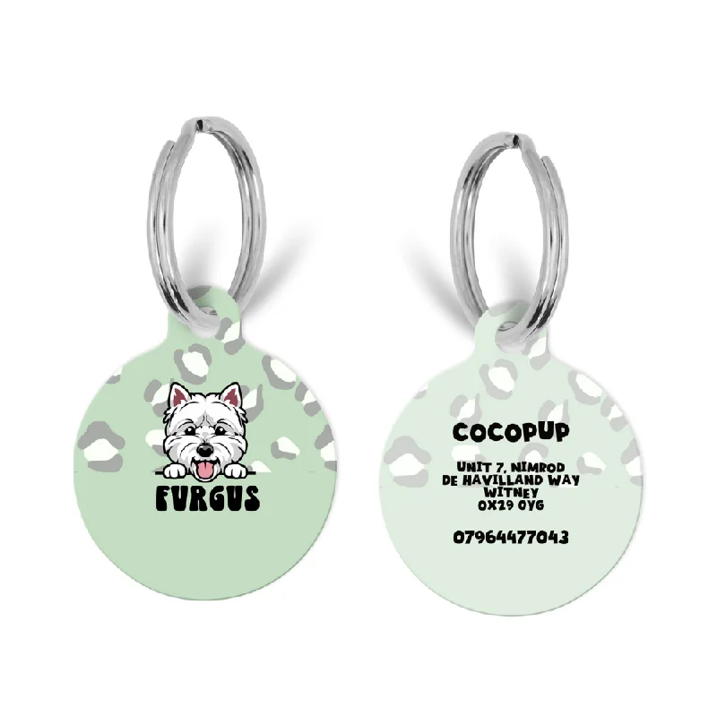 Personalised Dog Cartoon ID Tag - Sage Leopard