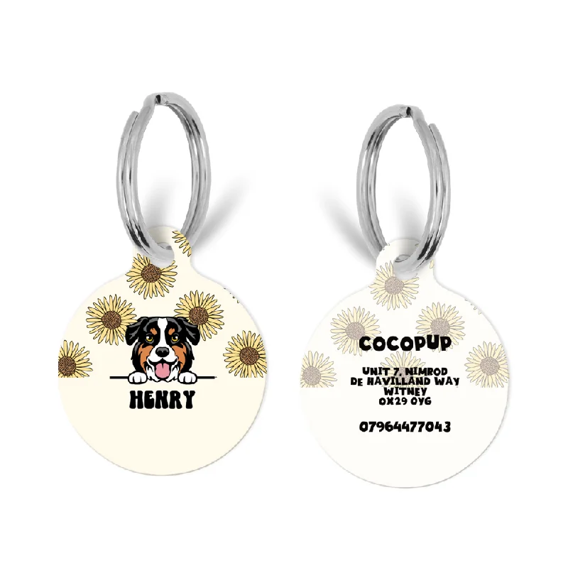 Personalised Dog Cartoon ID Tag - Sunflowers