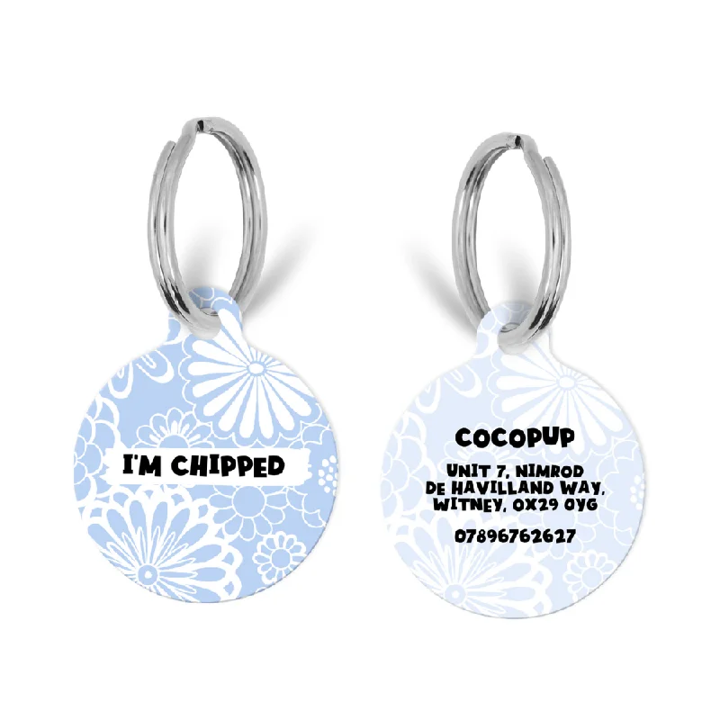 Personalised Text ID Tag - Blue Flower