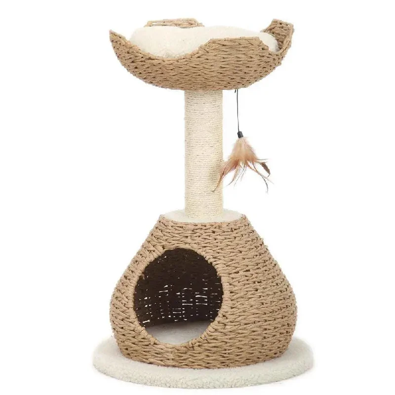 Petpals, Walk Up, 2 Level Cat Tree, with Condo, Perch, Sisal Post, and Feathered Toy