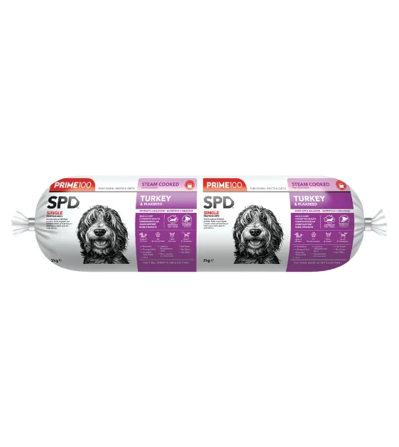 Prime100 SPD Limited Ingredients Steam Cooked Frozen Dog Food (Turkey & Flaxseed)