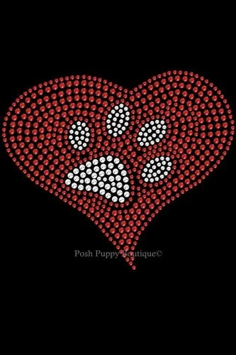 Red Heart with Paw 2 Rhinestones Bandana- Many Colors