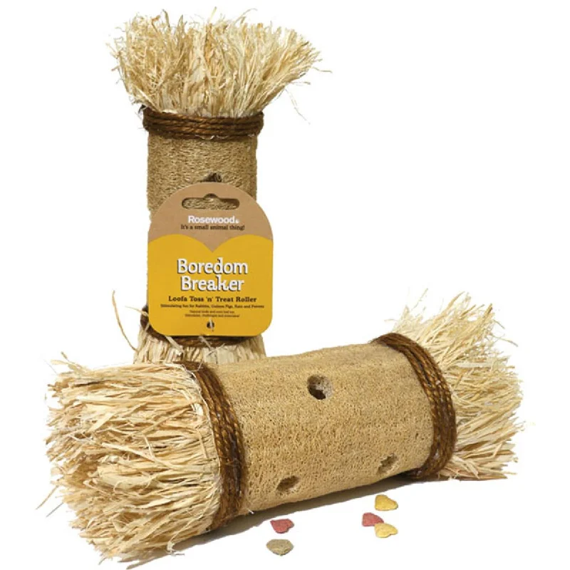 Rosewood Boredom Breaker | Small Pet Toy | Loofa Toss 'n' Treat Roller