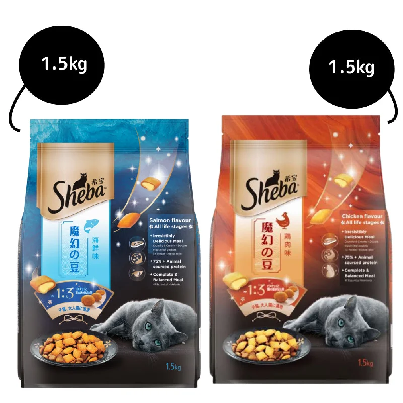 Sheba Salmon Flavour and Chicken Flavour Irresistible All Life Stage Cat Dry Food Combo (Limited Shelf Life)