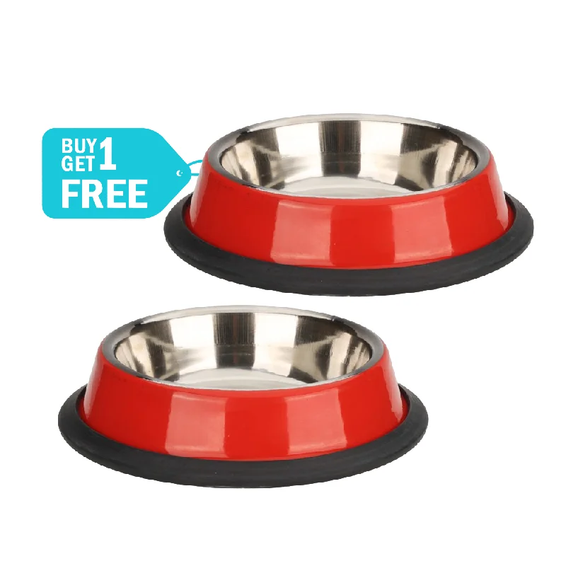 Skatrs Anti Skid Glossy Bowl for Dogs and Cats (Red) (Buy 1 Get 1)