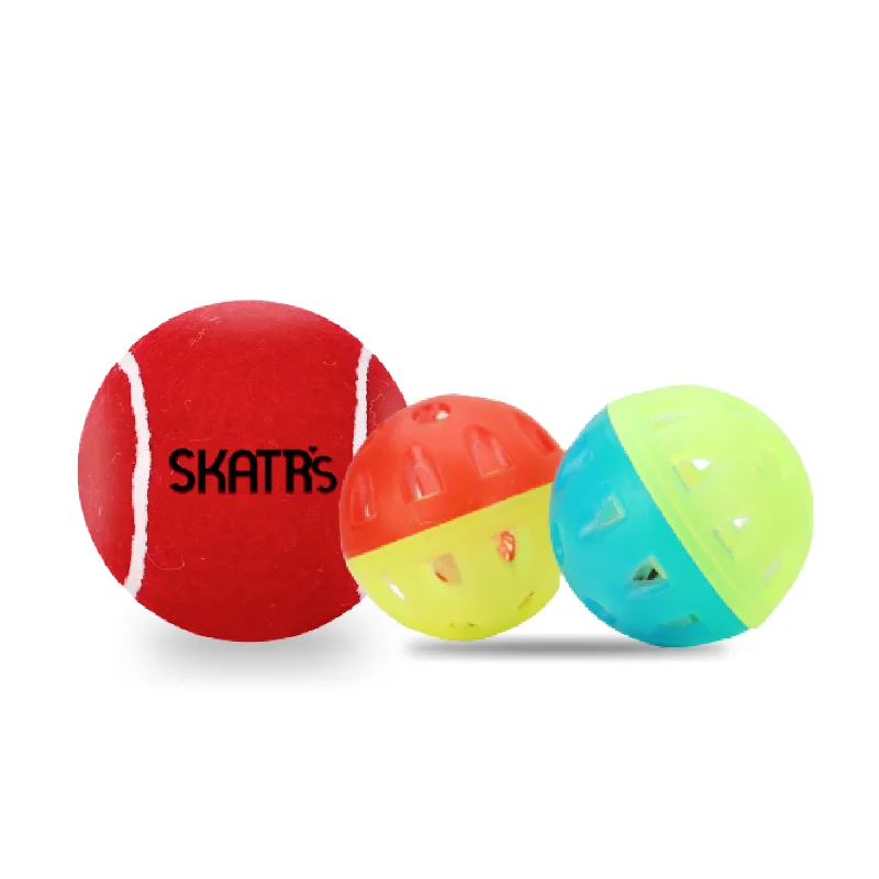 Skatrs Tennis Ball for Dogs and Bell Round Toy for Cats Combo