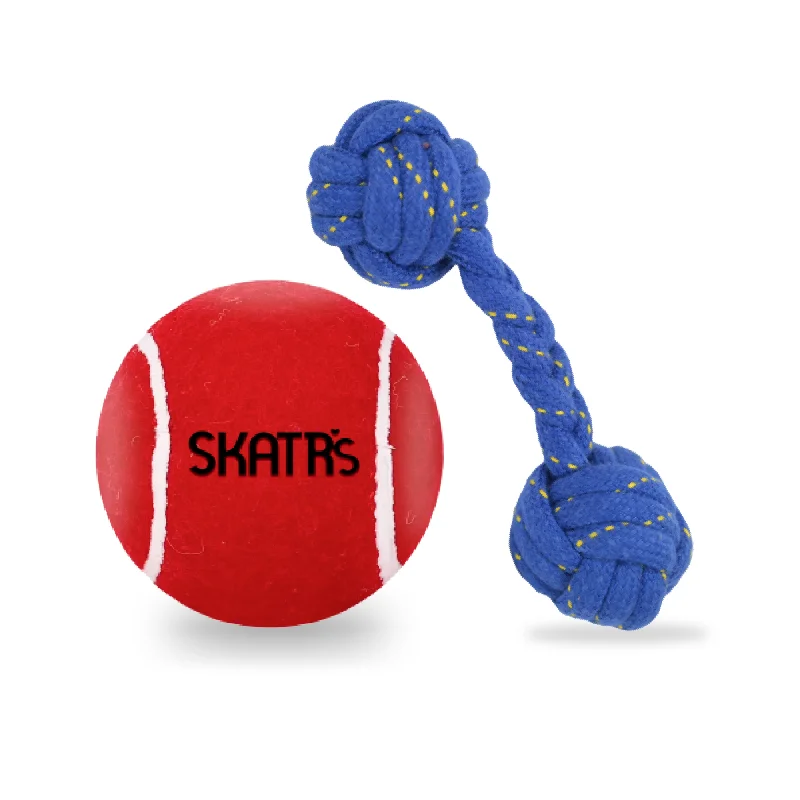 Skatrs Tennis Ball for Dogs and Dumbbell Shaped Rope Chew Toy for Dogs and Cats Combo