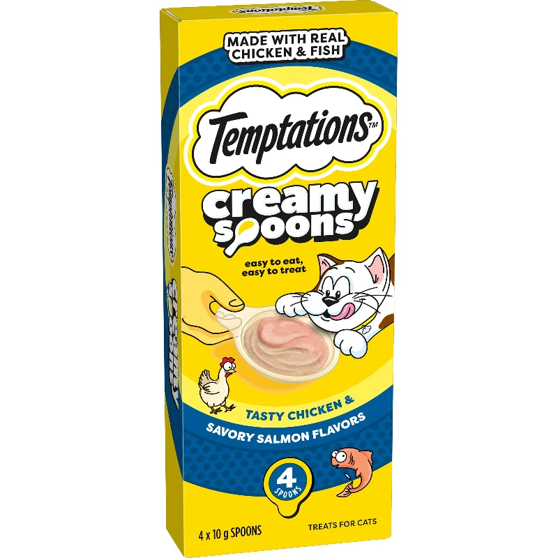 Temptations Creamy Spoons Tasty Chicken & Savoury Salmon Flavour Cat Treats 10g x 4