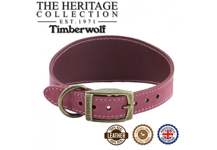 Ancol - Timberwolf Leather Hound Collar - Raspberry - Greyhound (34-43cm)