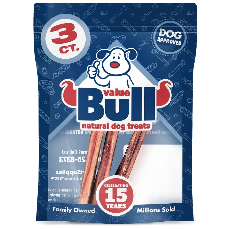 ValueBull Bully Sticks for Small Dogs, Extra Thin 6 Inch, 3 Count (SAMPLE PACK)