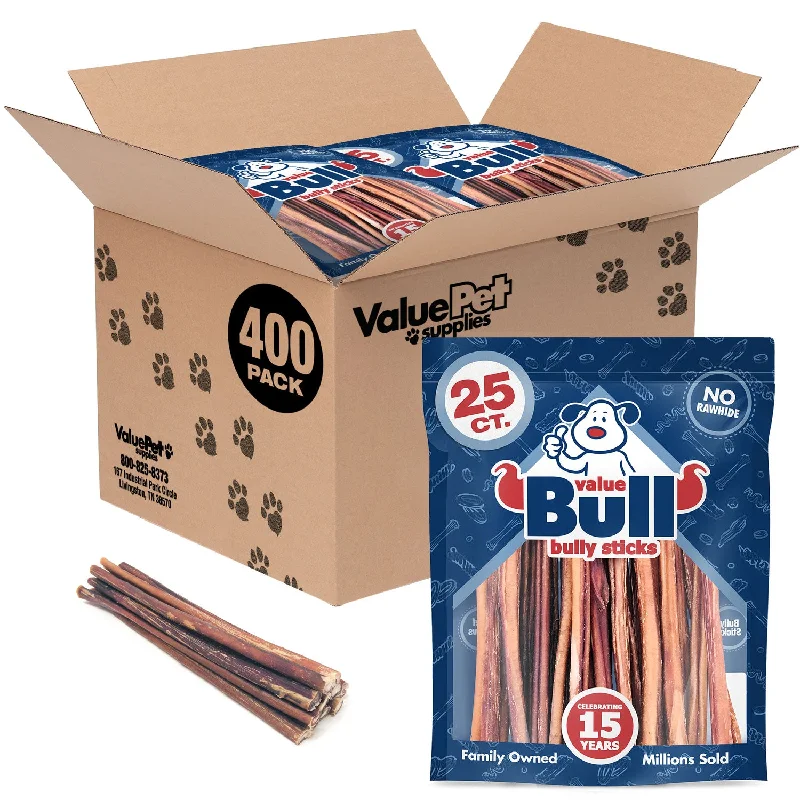 ValueBull Bully Sticks, Low Odor Premium Dog Chews, Medium 12", 400 ct