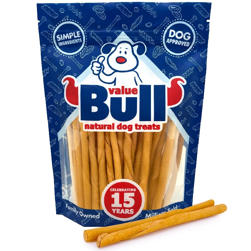 ValueBull USA Rawhide Twists for Small Dogs, 5 Inch, Smoked, Varied Thicknesses, 50 Count