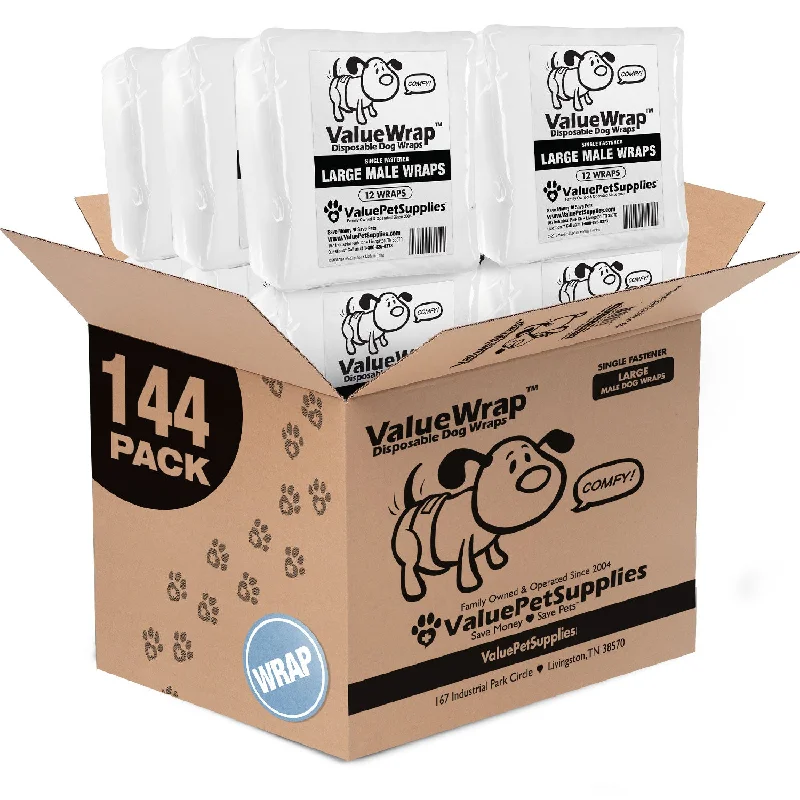 ValueWrap Male Wraps, Disposable Dog Diapers, 1-Tab Large, Lavender, 144 Count