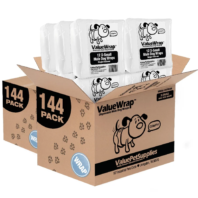 ValueWrap Male Wraps, Disposable Dog Diapers, 1-Tab X-Small, Lavender, 288 Count BULK PACK