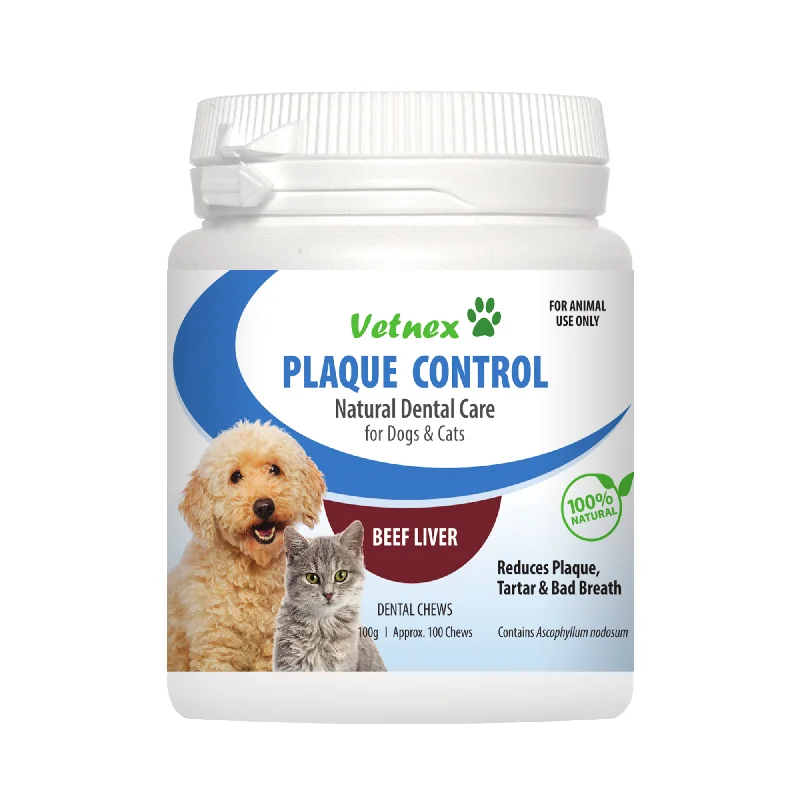 Vetnex Plaque Control Dental Chews Beef Liver for Dogs & Cats 100 Chews 100g