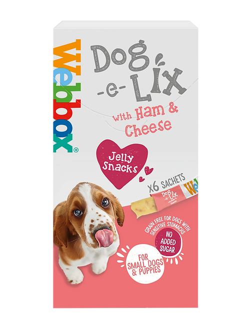 Webbox  Dog E Lix Tasty Jelly Snack Treats - Ham & Cheese - 90g (6 Sachets)