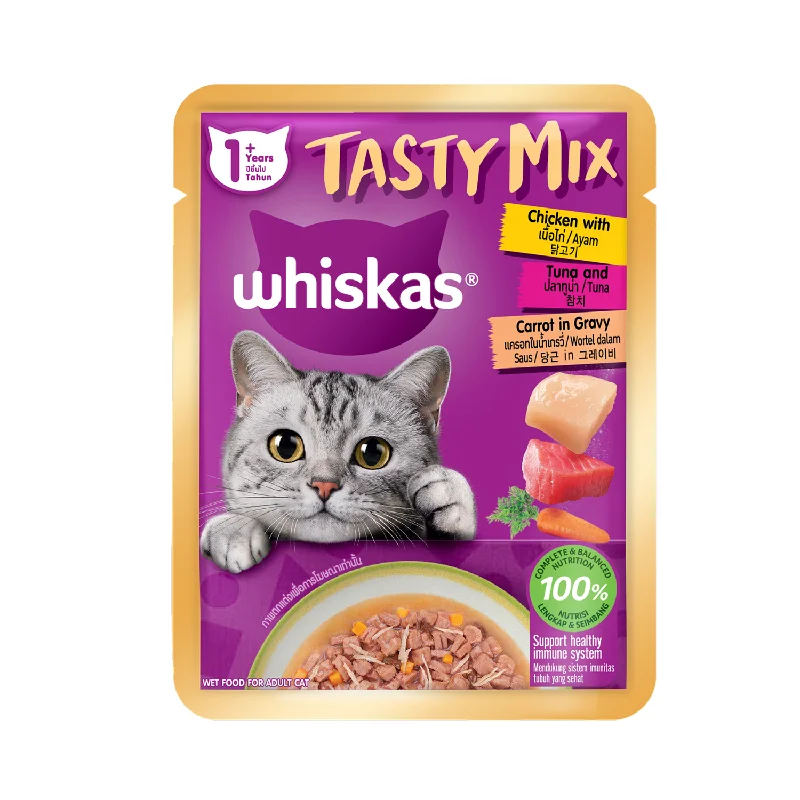 Whiskas Tasty Mix Chicken With Tuna And Carrot In Gravy Pouch Wet Cat Food 70g