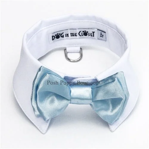 White Shirt Dog Collar with Baby Blue Bow Tie